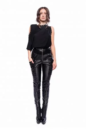 Pantaloni din imitatie de piele cu paiete