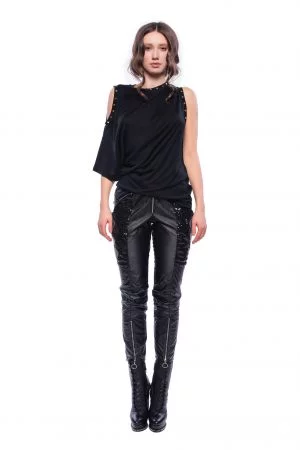 Tricou negru asimetric cu decupaje